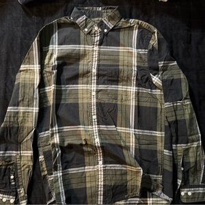 Express Green and Black Plaid Button-Down Shirt